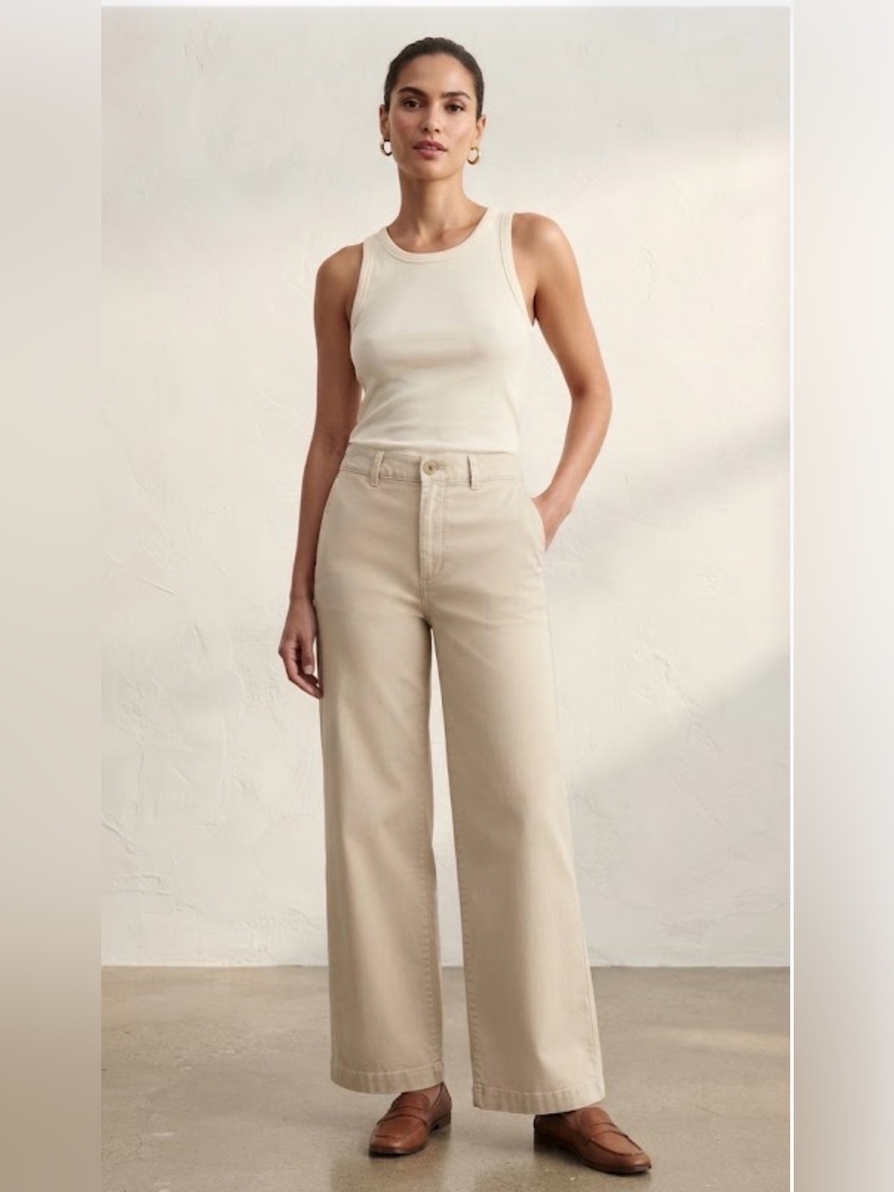 Wide Leg Chino Pants in Beige